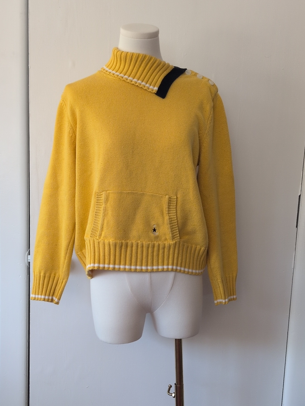 Norton Studio Petites Medium Yellow Ribbed Pullover Sweater 100% Cotton